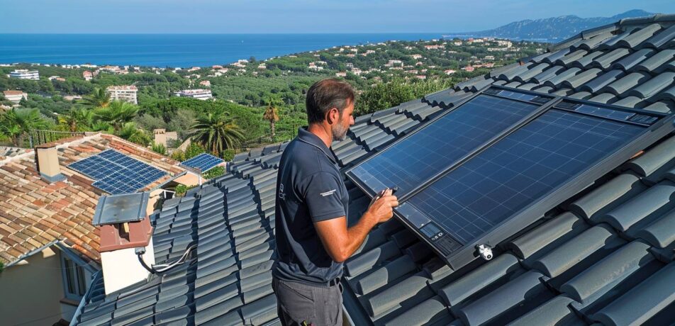 Toiture connectée avec capteurs intégrés et panneaux solaires sur une maison à Fréjus vue mer