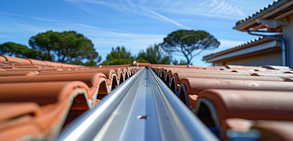 Couvre-joint métallique installé sur une toiture en tuiles rouges à Fréjus dans le Var