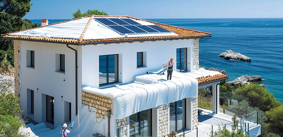 Installation d'isolation thermique sur une maison du Sud face à la mer Méditerranée