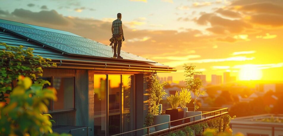 Toiture écologique RE2024 avec panneaux solaires et végétalisation à Fréjus