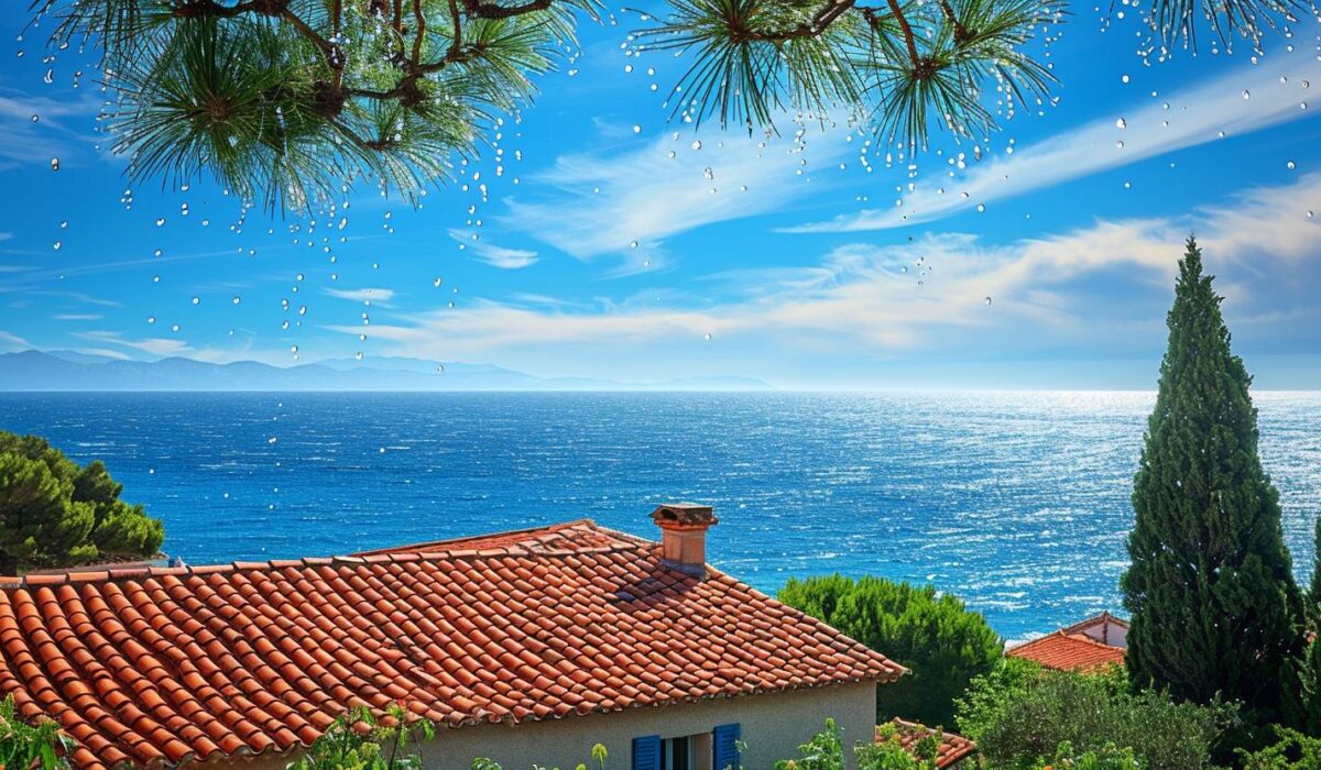 Maison provençale à Fréjus avec toiture en tuiles rouges surplombant la mer et exposée aux embruns marins