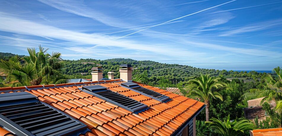 Toiture méditerranéenne à Fréjus avec système de ventilation intégré sous un ciel azur
